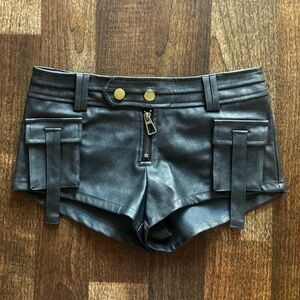 edikted faux leather micro cargo shorts